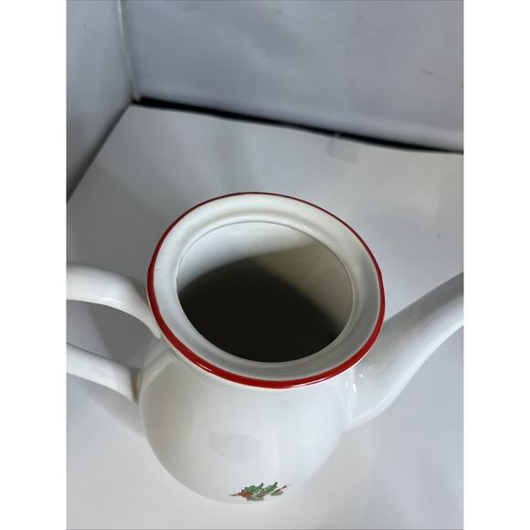 Cuthbertson American Christmas Tree Coffee/Tea Pot Red Rim With Lid VTG 9" - Picture 6 of 8